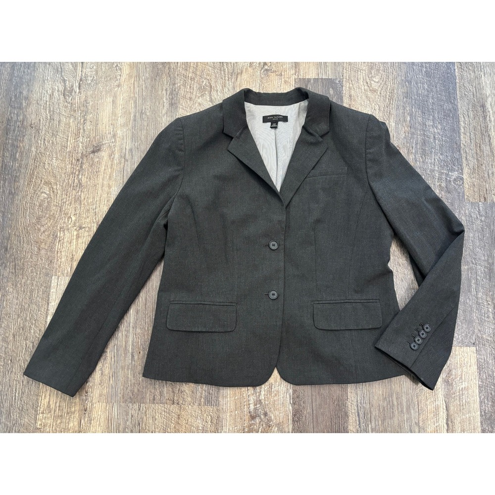 Ann Taylor Petite Blazer Charcoal Gray 2-Button Lined Suit Jacket 14P